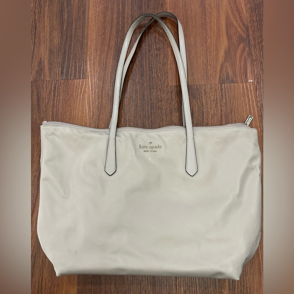 Kate Spade Gray Nylon Saffiano Leather Trim Tote Shoulder Bag Handbag Women’s